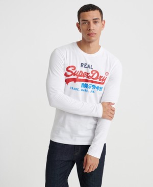 Superdry Vintage Logo Desert Hosszú Ujjú Férfi Pólók Fehér | XOGEJ9176